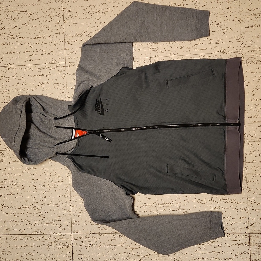 Nike Air Max Gray Two Tone Multi Logo Full Zip Hoodie Sweater Vintage Y2K